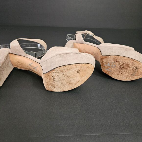 Stuart Weitzman Women's Platform Suede Open Toe Block Heel Sandal Grey 9.5 - Picture 8 of 9